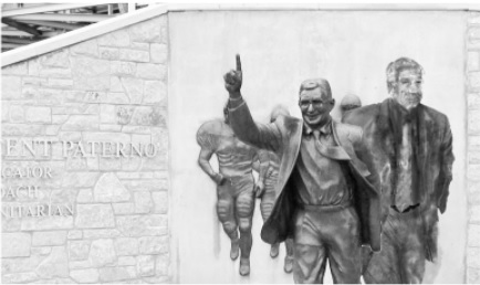 "back and better than ever"     A recent photo of the newly-returned statues of Joe Paterno and Jerry Sandusky. Penn State boosters are flirting with the idea of erecting a statue of a crying child next to Sandusky in memory of how Sandusky was victimized by the  "hurtful" and "false" allegations of children.